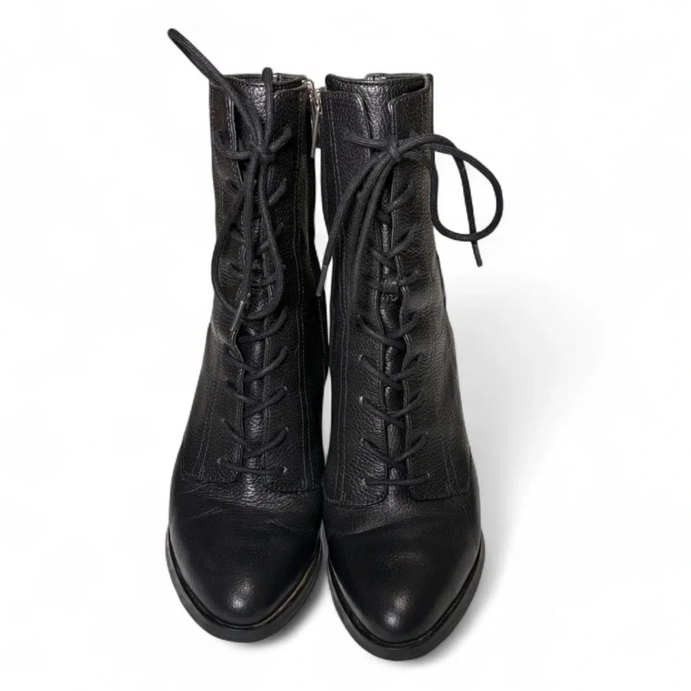 Michael Kors Carrigan Black Leather Lace Up Heeled Ankle Boots Size 7.5